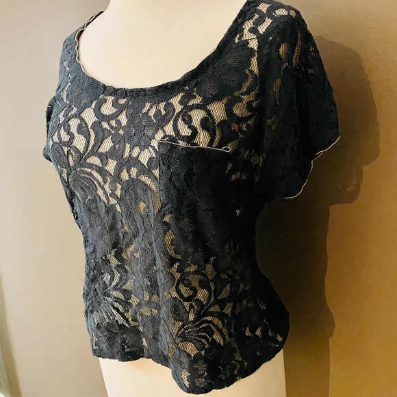 Navy Lace Top by Eyeshadow, Size M - Picture 2 of 4